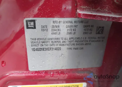 2012 Buick Lacrosse Premium 1 Group from USA, damaged, VIN 1G4GD5E36CF314820